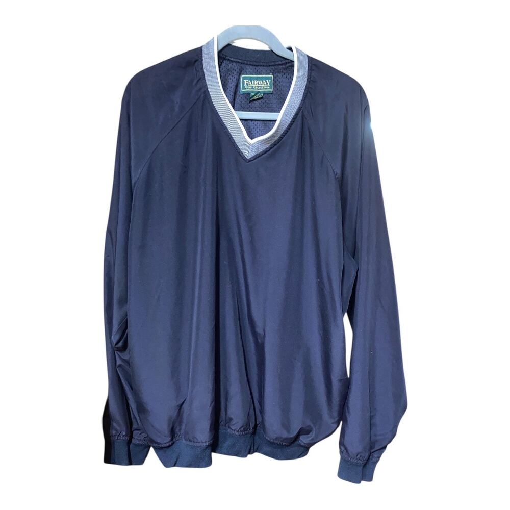 Fairway Golf Mens Pullover Windbreaker Jacket V-Neck Size Large Blue